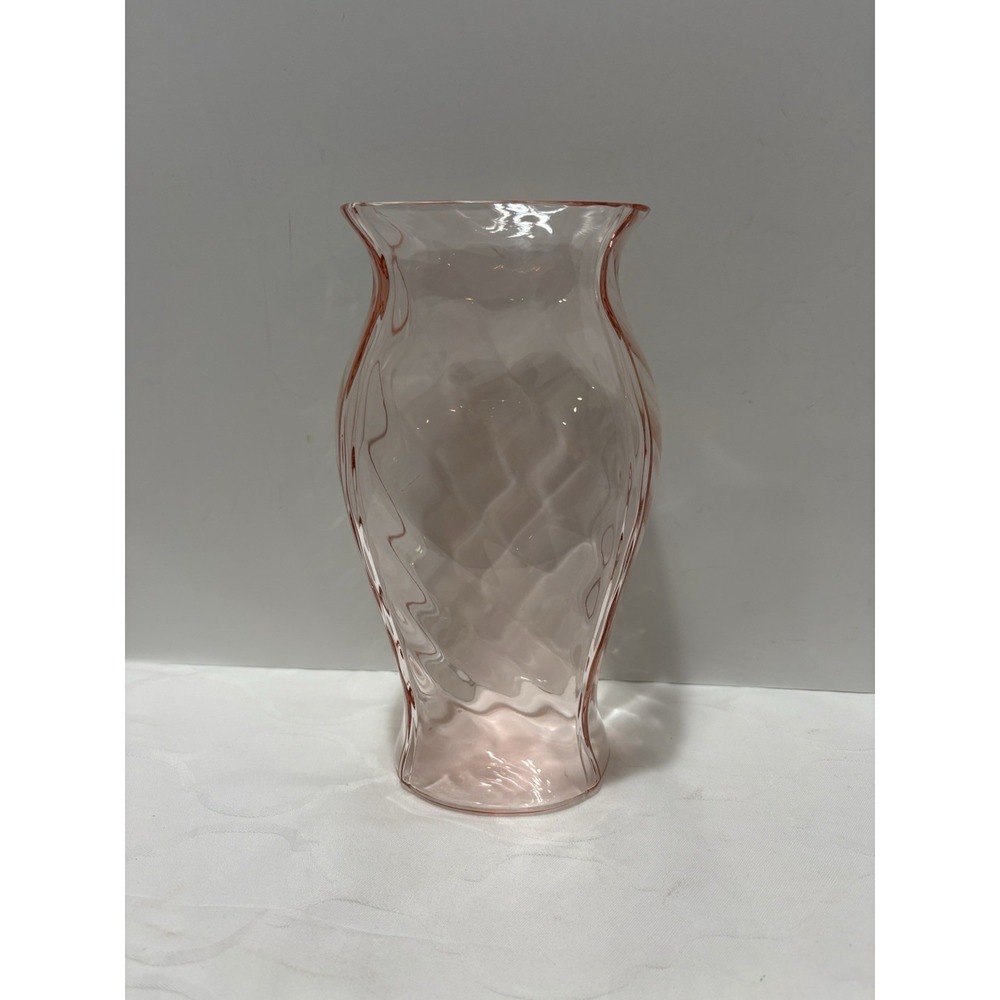 Vintage Pink Depression Glass Vase 9.5" Tall Optic Swirl Paneled Flared Top 50s
